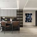 Modern Open Living Dining Room Interior With Gray Sofa TV Wall And Decorative Artwork