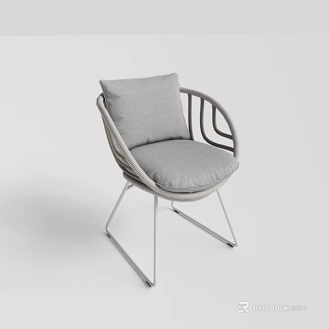 Modern Dining Chair With Grey Cushion Wicker Design And Metal Frame 3d model 