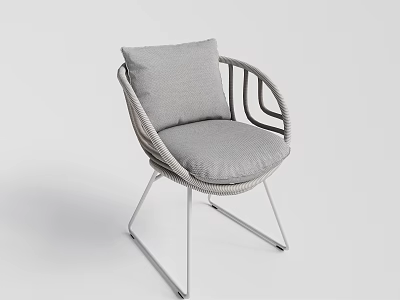 Modern Dining Chair With Grey Cushion Wicker Design And Metal Frame 3d model