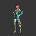 Fantasy Anime Character With Blue Black Outfit And Small Creature Standing Pose