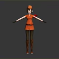 3D Character Model With Orange Hat Striped Dress Brown Boots And Red Bow