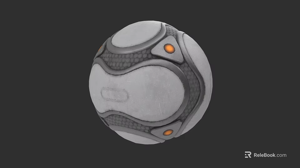 Detailed Gray Sphere 3D Rendering With Textured Surface And Orange Highlights 3d model 