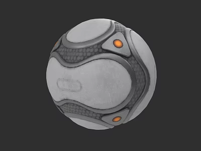 Detailed Gray Sphere 3D Rendering With Textured Surface And Orange Highlights 3d model
