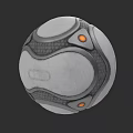 Detailed Gray Sphere 3D Rendering With Textured Surface And Orange Highlights