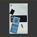 Blue Handheld Electronic Device With Display Screen Buttons Battery And Paper