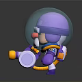 Cartoon Game Space Astronaut Character with Blue Helmet Purple White Suit Beard and Jet Tool