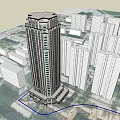 Tall Modern Office Building With Classical Top Design Surrounded By Urban High Rise Structures