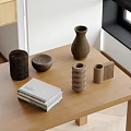 Decorative Ornament Set With Cylindrical Bowl Vase Books And Natural Style On Wooden Table
