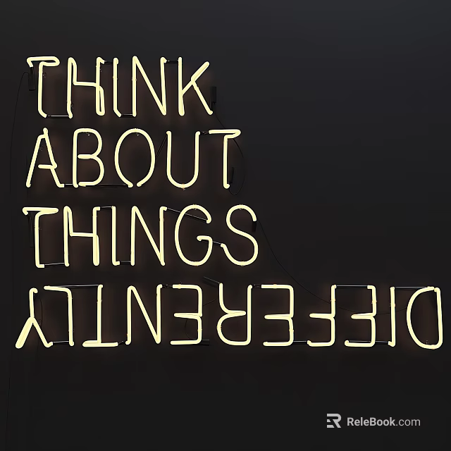 Decorative Neon Light With Think About Things Differently Text Yellow Glow On Black Background 3d model 
