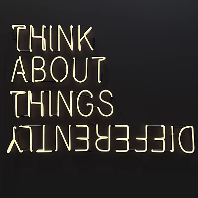 Decorative Neon Light With Think About Things Differently Text Yellow Glow On Black Background 3d model