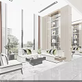Modern Leisure Area Interior With Sofa Armchair Coffee Table And Floor To Ceiling Windows