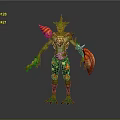Game Movie Character With Green Skin Horned Head And Orange Warrior Armor Design