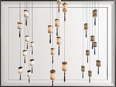 Hanging Chinese Style Lantern Shaped Pendant Lights With Tassels In Interior Design 3d model