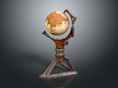Decorative Ornament Set With Globe Design And Metal Tripod Stand Brown Beige Textured 3d model