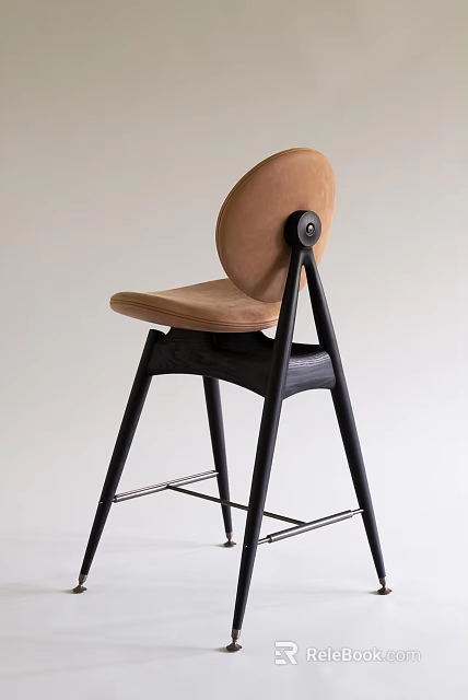 Minimalist Bar Stool With High Back Leather Seat And Sleek Black Metal Frame 3d model 