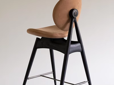 Minimalist Bar Stool With High Back Leather Seat And Sleek Black Metal Frame 3d model
