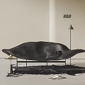 Black Leaf Shaped Leather Lounge Chair in Modern Interior With Metal Frame And Floor Lamp