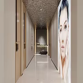 Stylish Modern Beauty and Hair Salon Interior with Curved Reception Desk and Soft Lighting