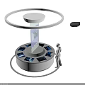 Modern Exhibition Stand With Circular Design Display Screens Transparent Column Human Figure And Control Device
