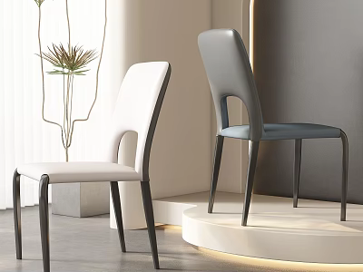 Modern Dining Chairs With White Gray Upholstery And Black Metal Legs In Contemporary Interior 3d model