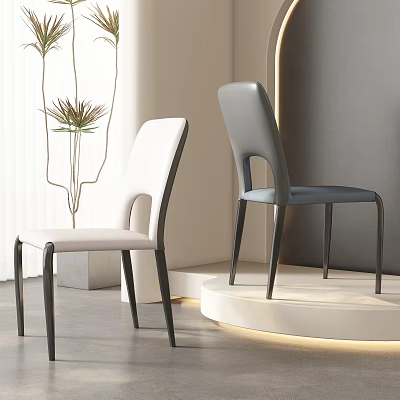 Modern Dining Chairs With White Gray Upholstery And Black Metal Legs In Contemporary Interior 3d model