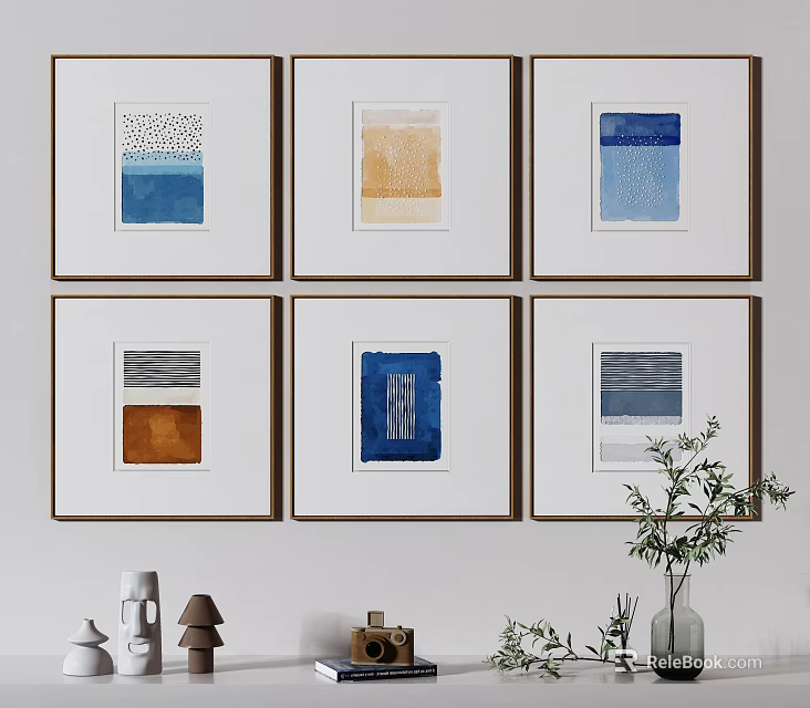 Abstract Framed Artworks On Wall With Colorful Minimal Home Decor Elements 3d model