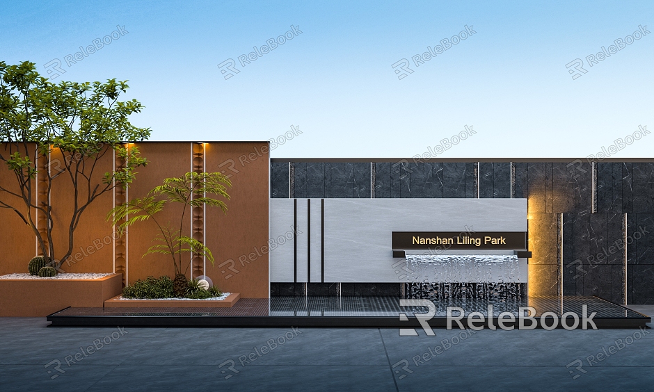 Modern landscape wall stacked water landscape wall model