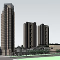 Modern Commercial Complex With High Rise Buildings Central Plaza And Landscaped Areas