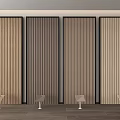Modern Wooden Wall Panels with Vertical Stripes Black Frames and Four Panel Design 3d model