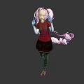 Anime Character With White Twintails Red Top Black Skirt And Mechanical Arm
