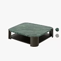 Dark Green Marble Coffee Table With Lower Shelf And Modern Design 3d model