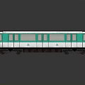 Turquoise and White Model Train with Dark Roof Multiple Windows on Reflective Surface