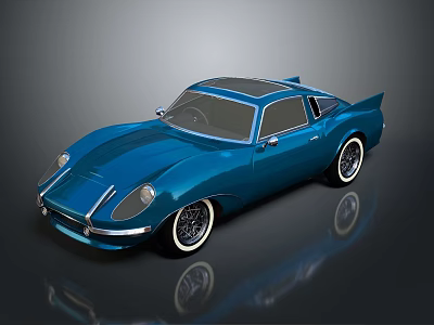 Blue Vintage Sports Car With Sleek Body Black Roof And White Wheels 3d model