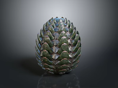 Biological Inspired Pinecone Sculpture With Iridescent Scales And Metallic Green Finish 3d model