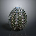 Biological Inspired Pinecone Sculpture With Iridescent Scales And Metallic Green Finish