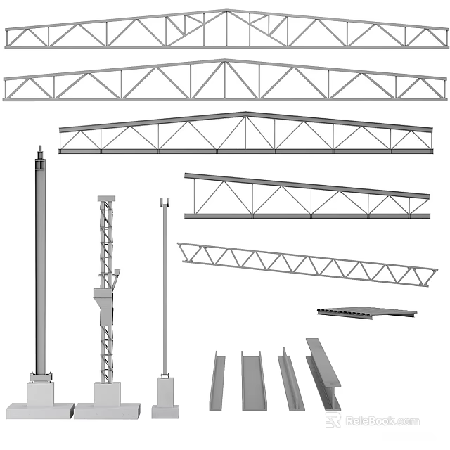 Construction Structural Components Including Steel Truss Designs And Crane Elements 3d model 