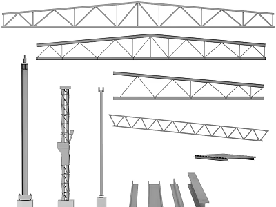 Construction Structural Components Including Steel Truss Designs And Crane Elements 3d model