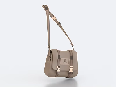 Light Brown Crossbody Bag With Adjustable Strap And Metal Buckles 3d model