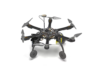 Smart Drone With Multi Rotor Design Black Frame Landing Gear And Camera 3d model