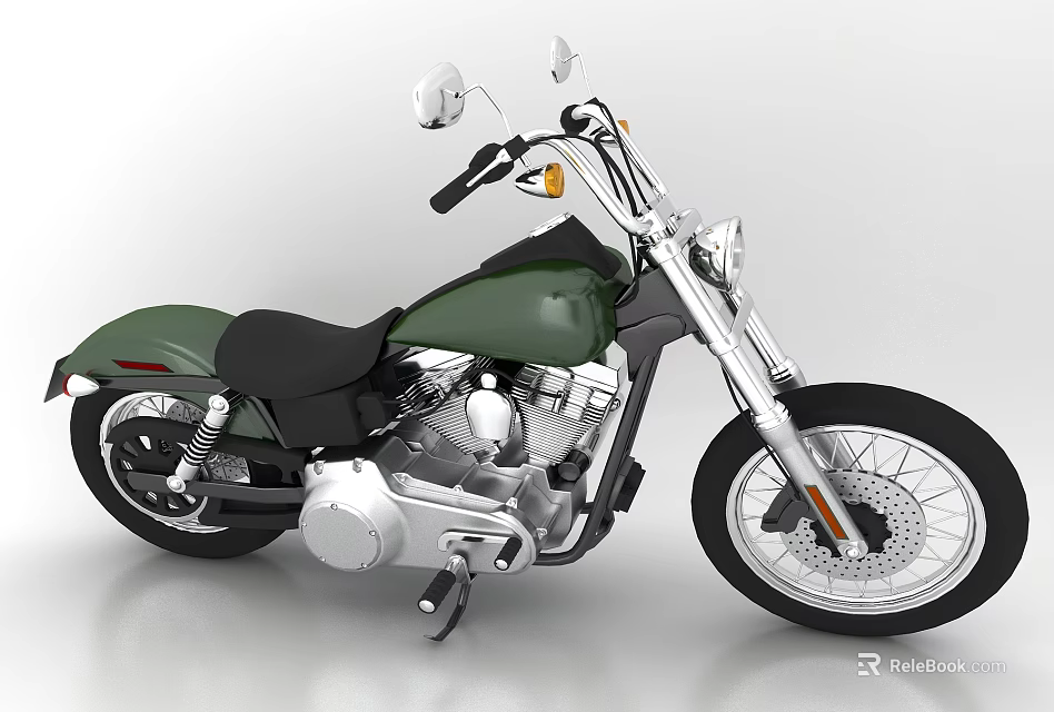 Classic Green And Black Motorcycle With Chrome Handlebars Black Seat And Alloy Wheels 3d model 