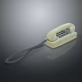 Vintage Electronic Telephone with Beige Classic Design Handset and Coiled Cord