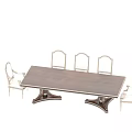 Elegant Dark Wood Dining Table Set With Gray Upholstered Chairs And Metal Accents