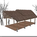 Traditional Landscape Pavilion With Thatched Roof Wooden Floor And Surrounding Trees
