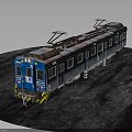 Old Style Blue And White Electric Train With Pantographs On Railway Track