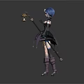 Game Movie Character With Blue Twin Tails Purple Dress And Lantern Staff