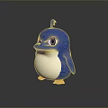Cute Blue Cartoon Penguin Toy With White Belly And Orange Feet On Reflective Gray Background