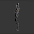 Game Movie Character In Metallic Armor With Orange Glowing Lines And Muscular Build