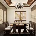 Japanese Style Hotpot Restaurant Interior With Bamboo Curtains Wooden Tables And Green Plants