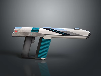 Futuristic Gun With Modern Sleek Design Gray Blue White Colors And Geometric Stripes 3d model