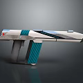 Futuristic Gun With Modern Sleek Design Gray Blue White Colors And Geometric Stripes